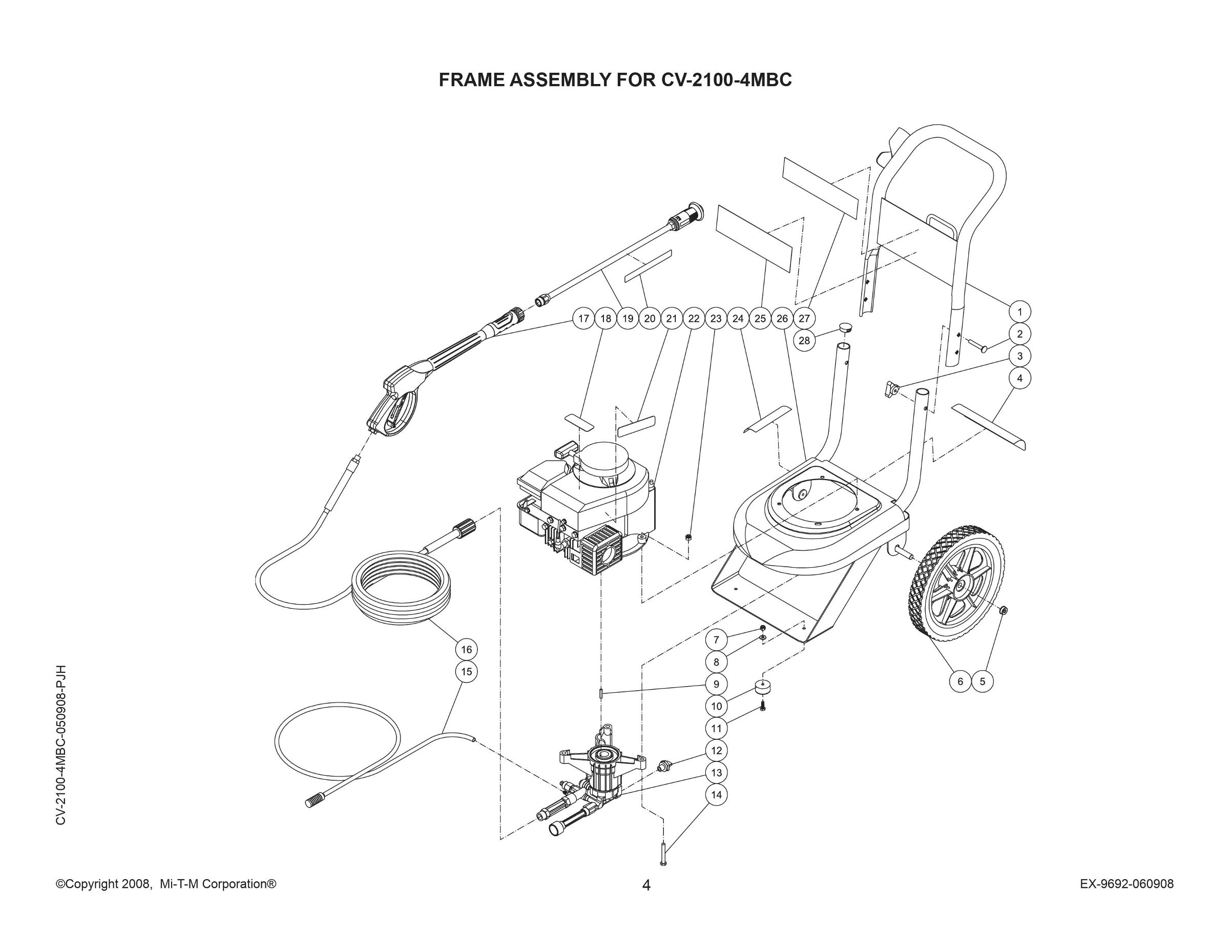 CV-2100-4MBC pressure washer replacement parts, breakdown, pumps & repair kits.